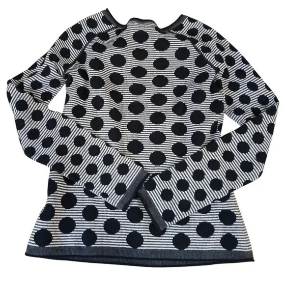 TITLE NINE Black/White Polka Dot Crew Neck Sweater - Picture 4 of 10